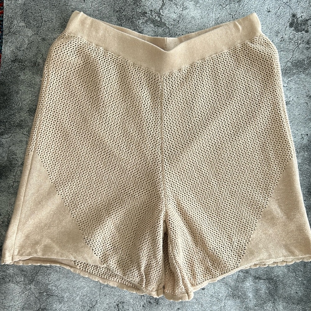 Ecru Cream Cotton Linen Crochet Shorts